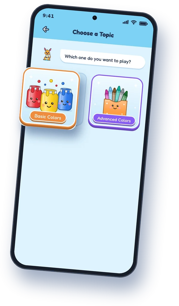 Choose a Topic screen with Basic Colors and Advanced Colors