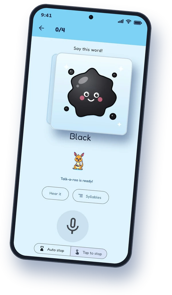 Say this word screen showing the word Black